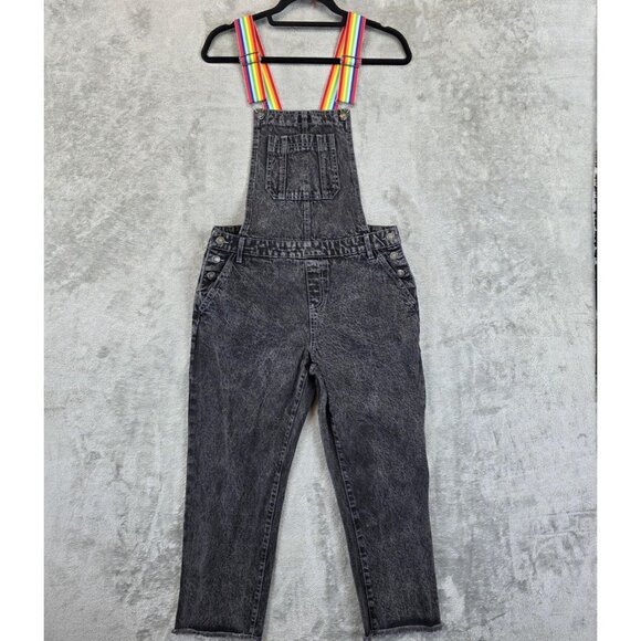 Laser Kitten Forever 21 Overalls Womens Medium Rainbow Straps Rose Heart Denim - Picture 1 of 14